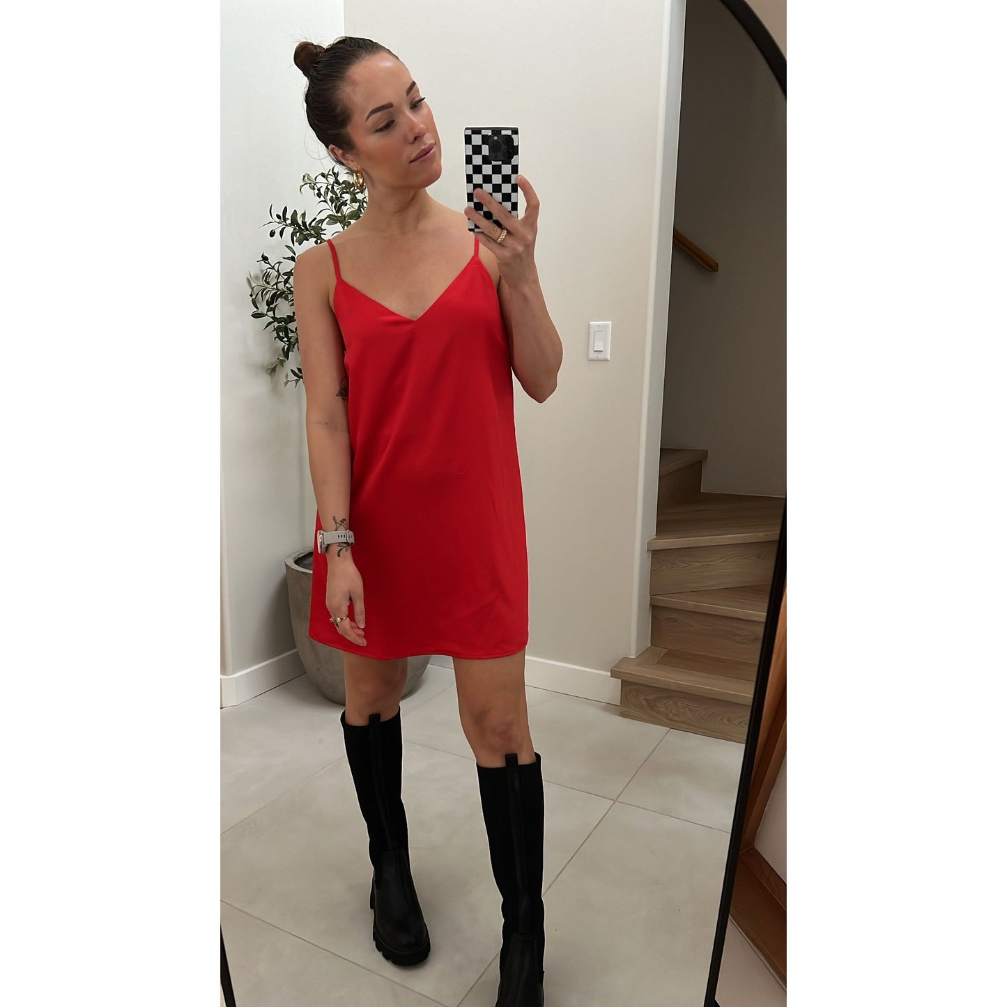 Naomi Satin Mini Slip Dress | Crimson