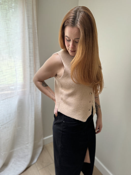 Zara Button Down Sweater Vest | Sand